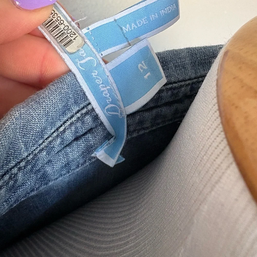 Washed Blue Denim Shirt Dress with Self-Tie Belt - Picture 5 of 5